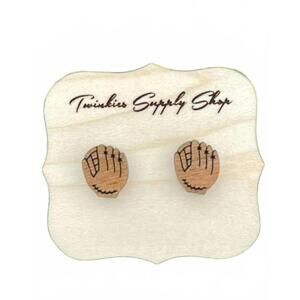 NEW WHITE LABEL women's wooden baseball glove studs earrings in brown